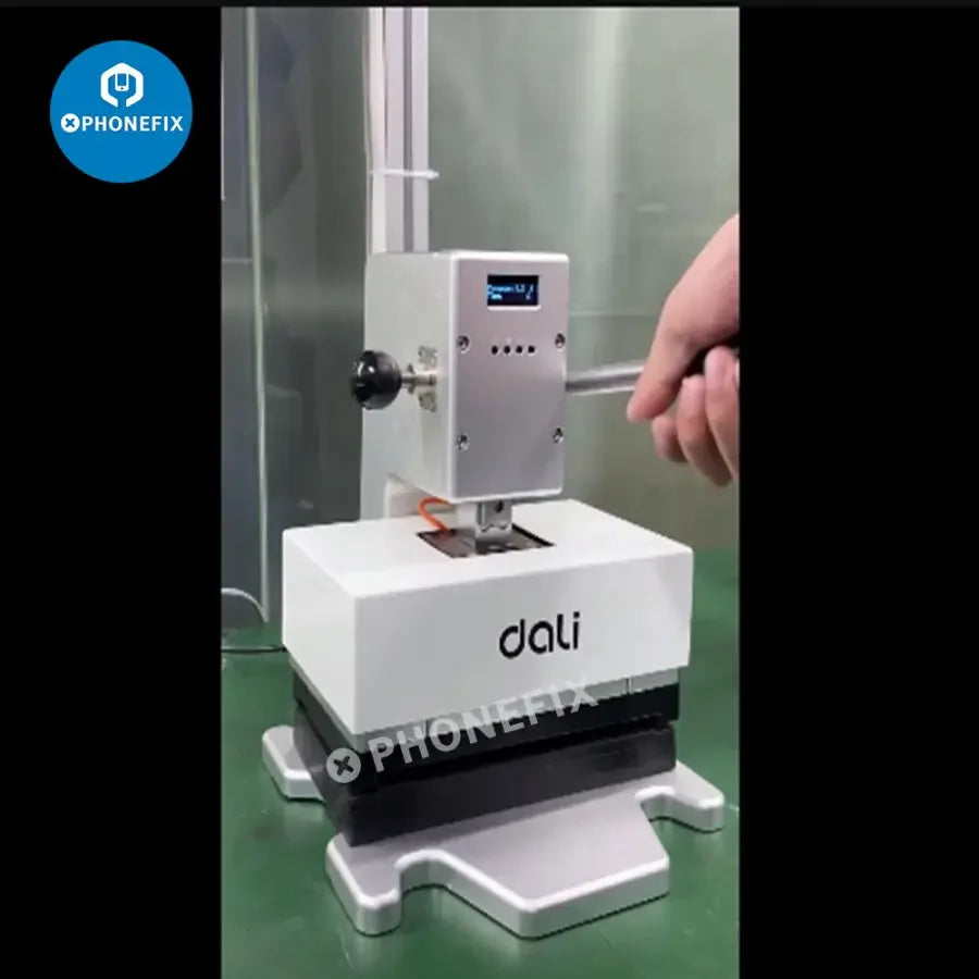 PhoneFix DALI K168 screen pressing machine for iPhone and Samsung repair, showing the device with control panel and pressing surface.
