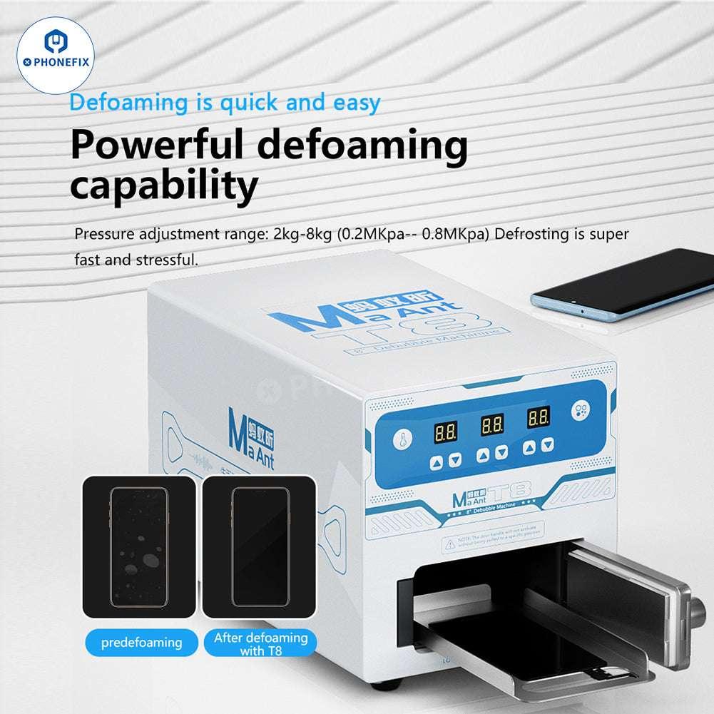 PhoneFIX MaAnt SU7 T8 phone screen vacuum defoaming laminating machine for screen refurbishing, shown in operation.