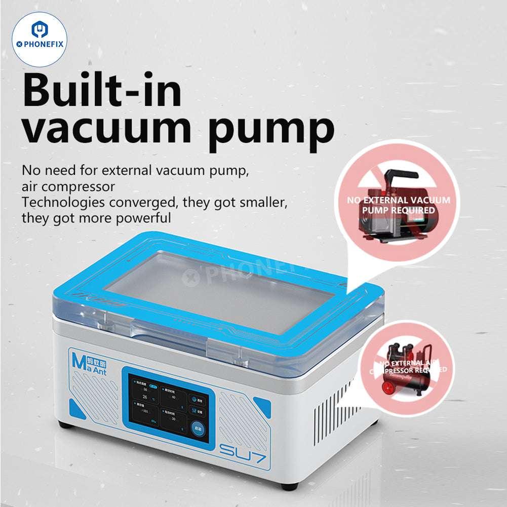 PHONEFIX MaAnt SU7 T8 phone screen vacuum defoaming laminating machine for screen refurbishing, shown in use.