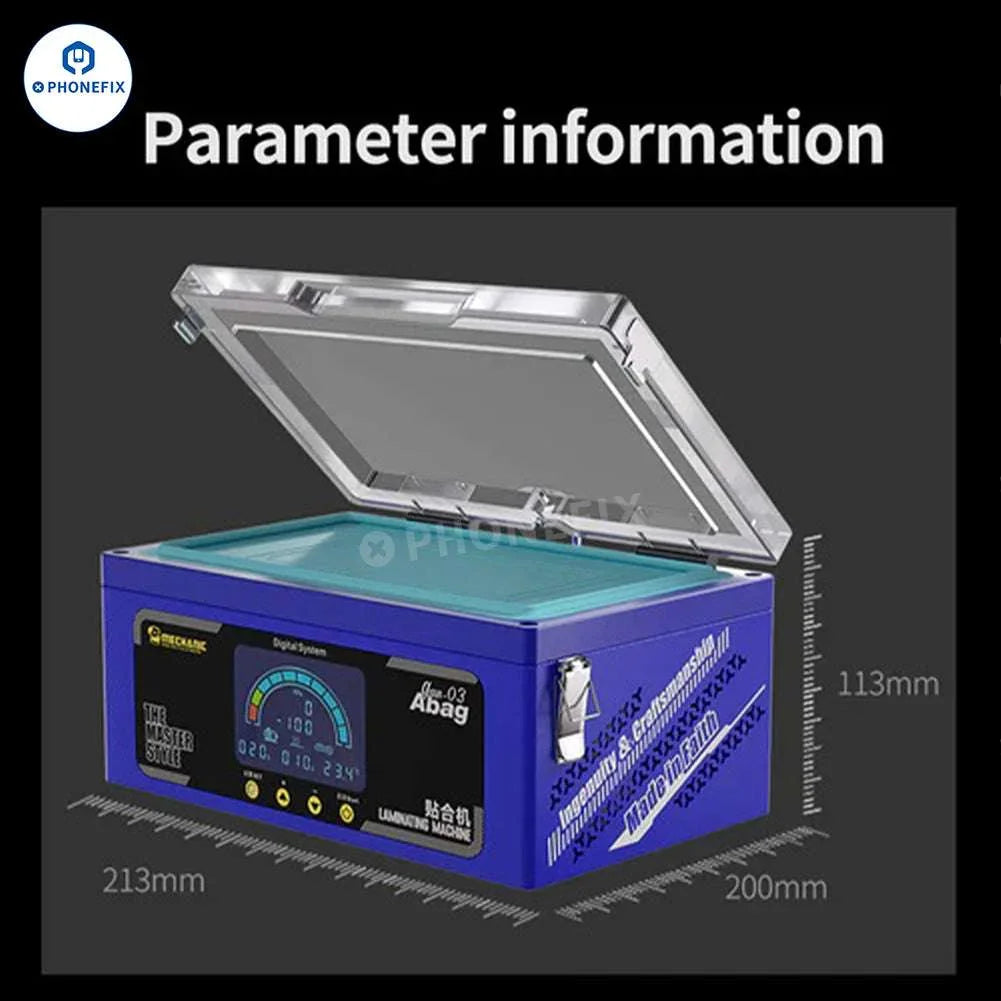 PhoneFix MECHANIC GAN-03 Abag laminating machine for 8-inch flat and edge screens, used for screen refurbishing.