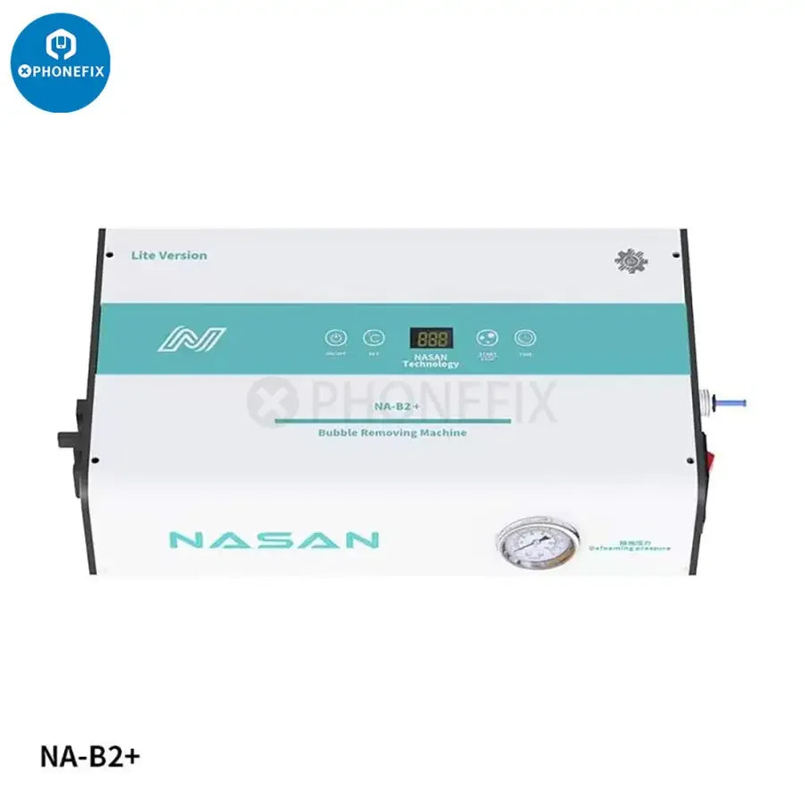 Nasan NA-B2+ air bubble remover for 7-inch screens, a PHONEFIX screen refurbishing machine for defoaming and removing bubbles.