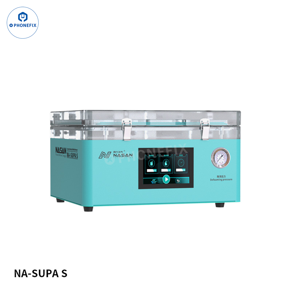 PHONEFIX NASAN NA-SUPA Lite Max LCD laminating bubble removal machine for screen refurbishing, with control panel and LCD display.