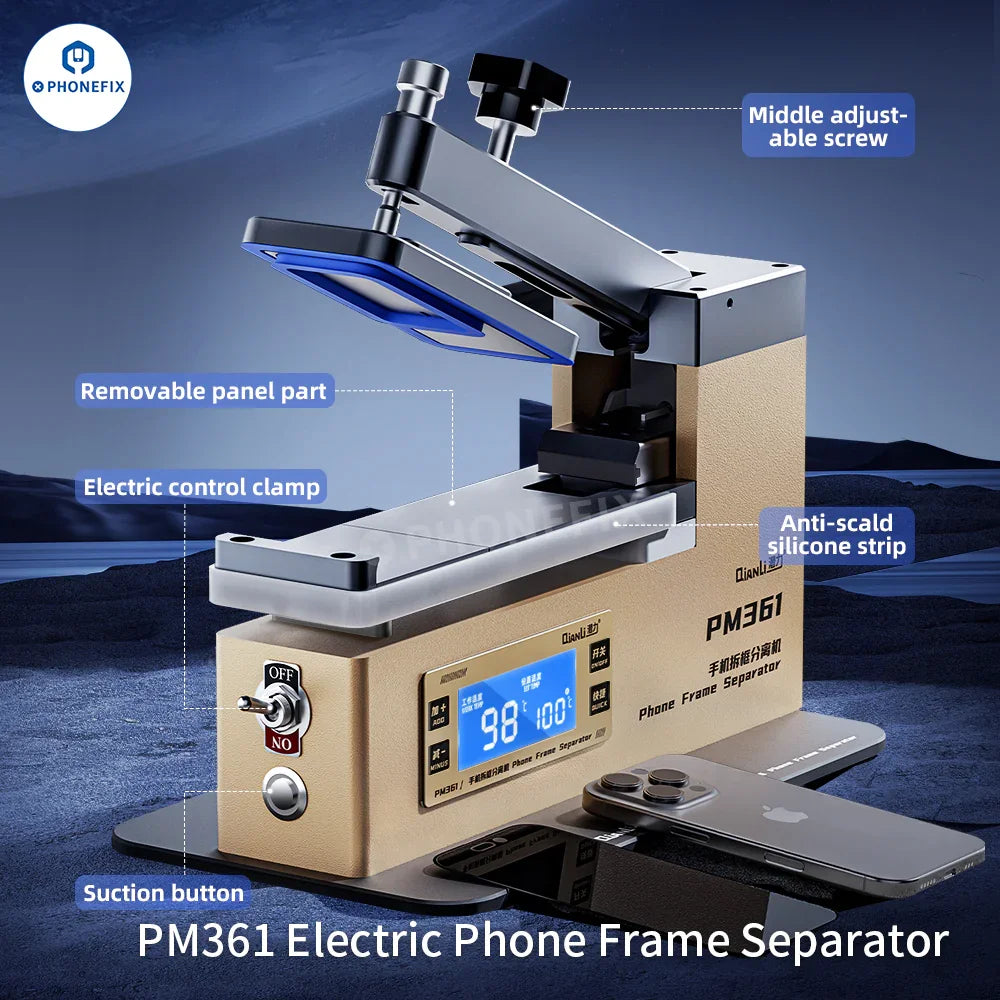 PHONEFIX QianLi PM86 PM361 phone screen frame back cover separator machine for refurbishing and repair.