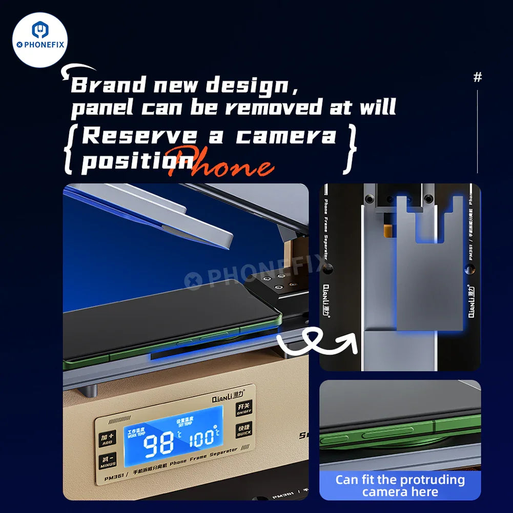 PHONEFIX QianLi PM86 PM361 phone screen frame and back cover separator used in screen refurbishing machines.