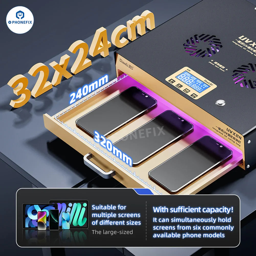 PhoneFix QIANLI UVX24 16-inch UV curing lamp box for phone and tablet screen refurbishing and repair.