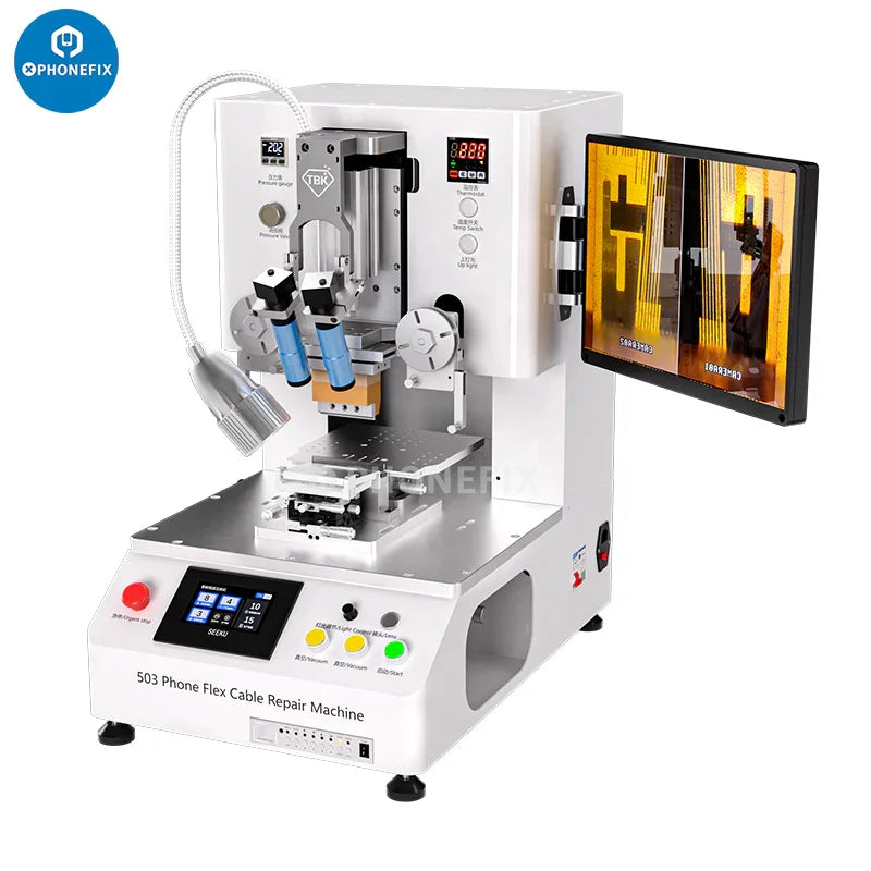 PhoneFix TBK COF COP screen flex cable press repair bonding machine used for refurbishing smartphone screens.