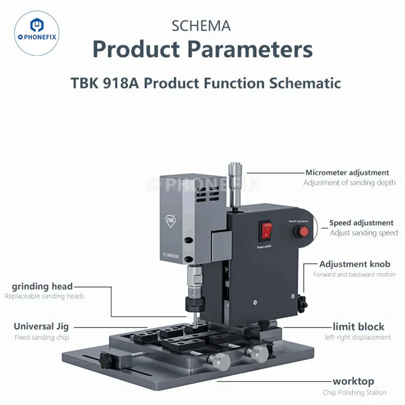 PHONEFIX TBK 918 2-in-1 phone screen cutting and grinding refurbishing machine with control panel and screen holder.