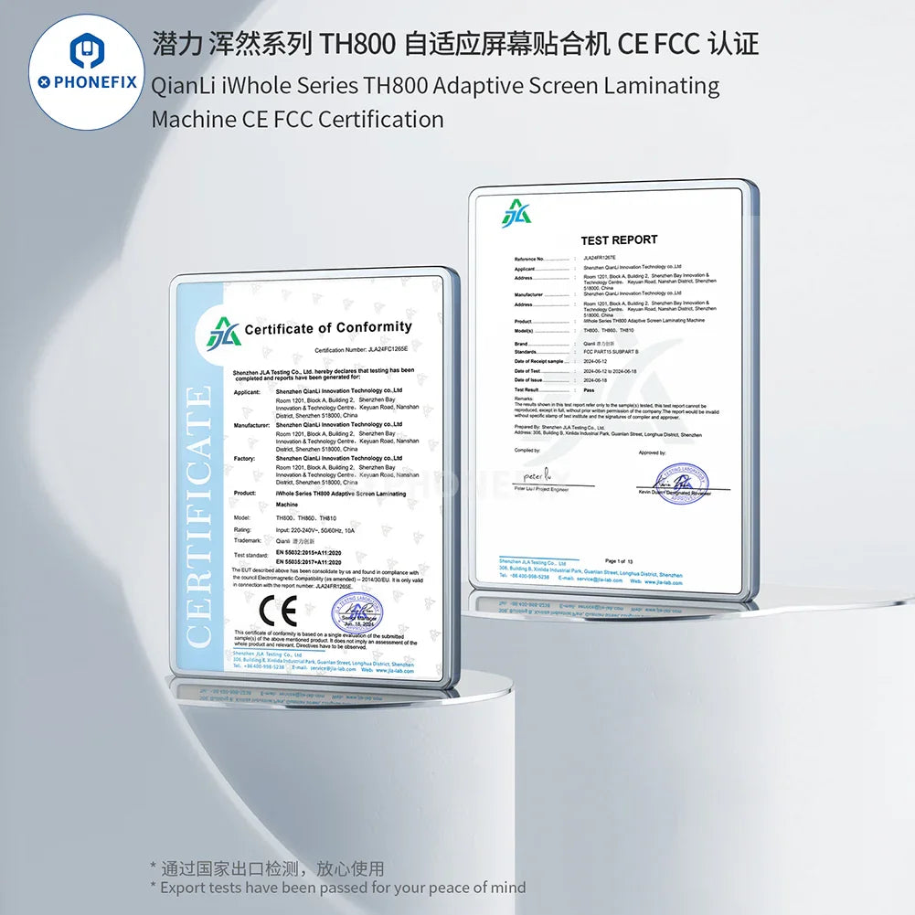 QianLi TH800 adaptive laminating machine for curved and flat screens, used for screen refurbishing by PHONEFIX.