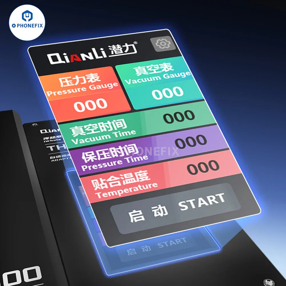 QianLi TH800 adaptive laminating machine for curved and flat screens, used for phone screen refurbishing, by PHONEFIX.