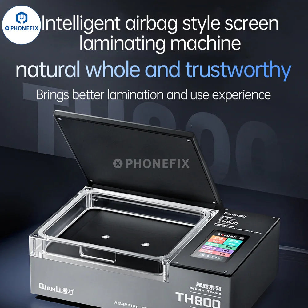 QianLi TH800 adaptive laminating machine for curved and flat screens, used for screen refurbishing and repair, by PHONEFIX.