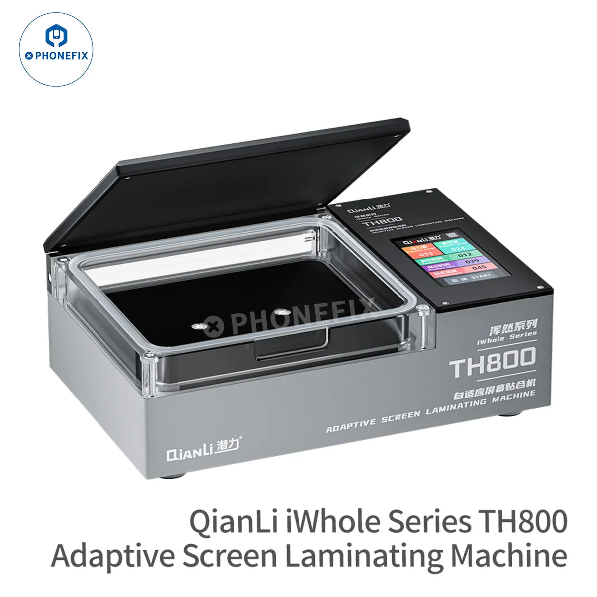 QianLi TH800 adaptive laminating machine for curved and flat screens, used for screen refurbishing by PHONEFIX.
