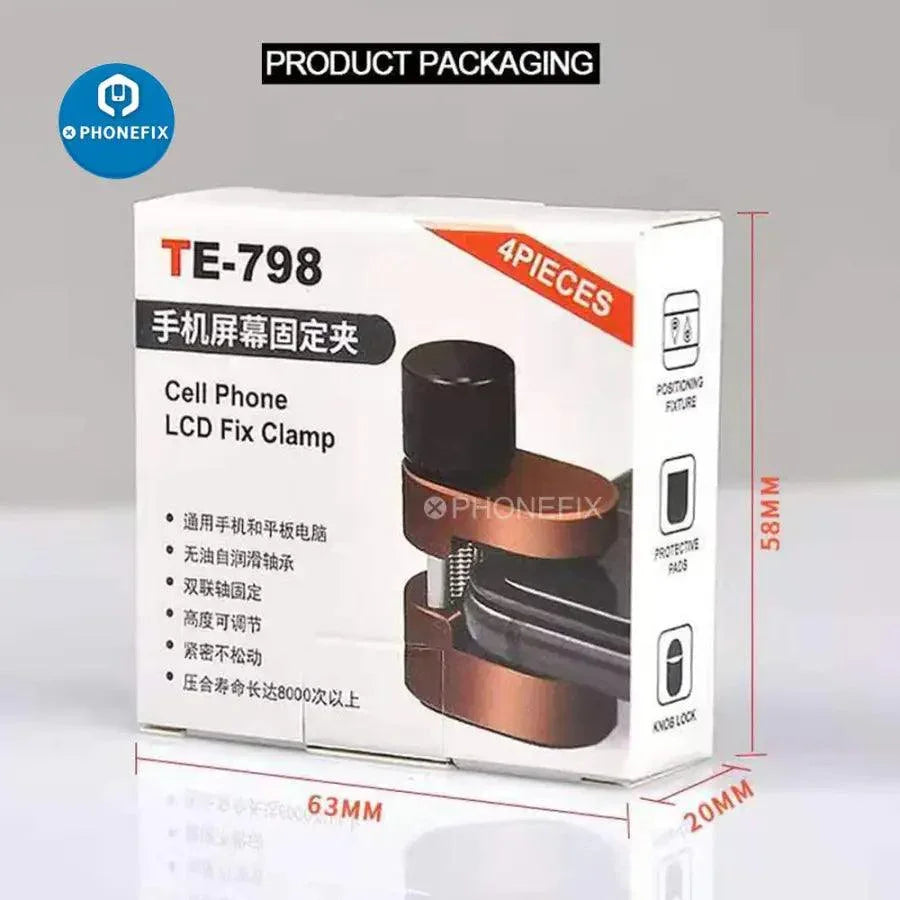 Pince de fixation métallique pour écran LCD de téléphone, outil indispensable de PHONEFIX pour une fixation sécurisée.