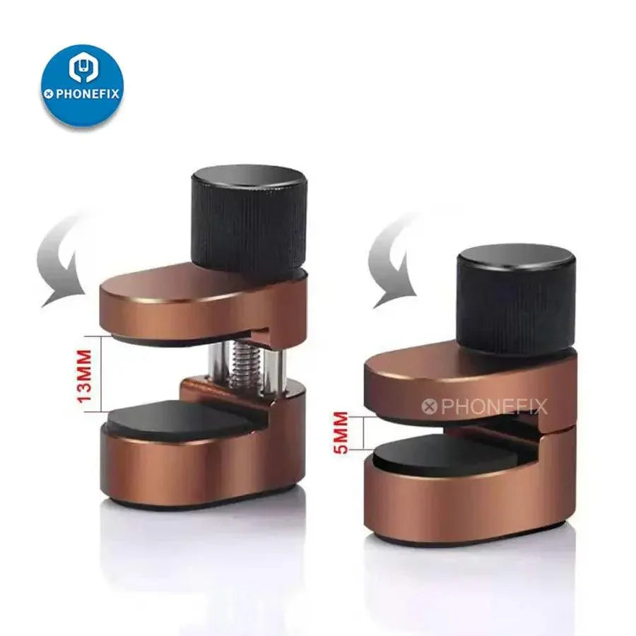Pince de fixation métallique pour écran LCD de téléphone, par PHONEFIX, utilisée comme outil de fixation pour les écrans de téléphone.