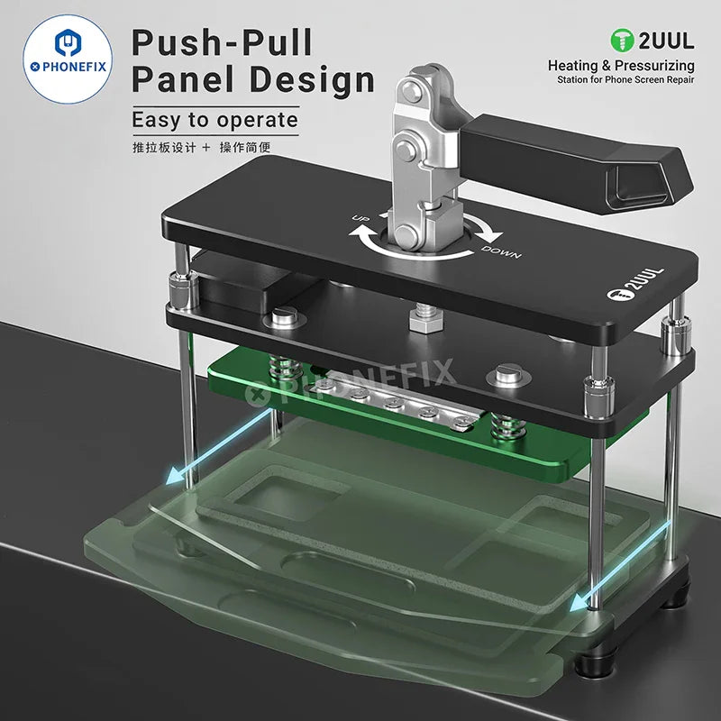 PHONEFIX 2UUL Heating Pressurizing Station for phone screen pressure repair, used as a screen repair tool in electronics repair.