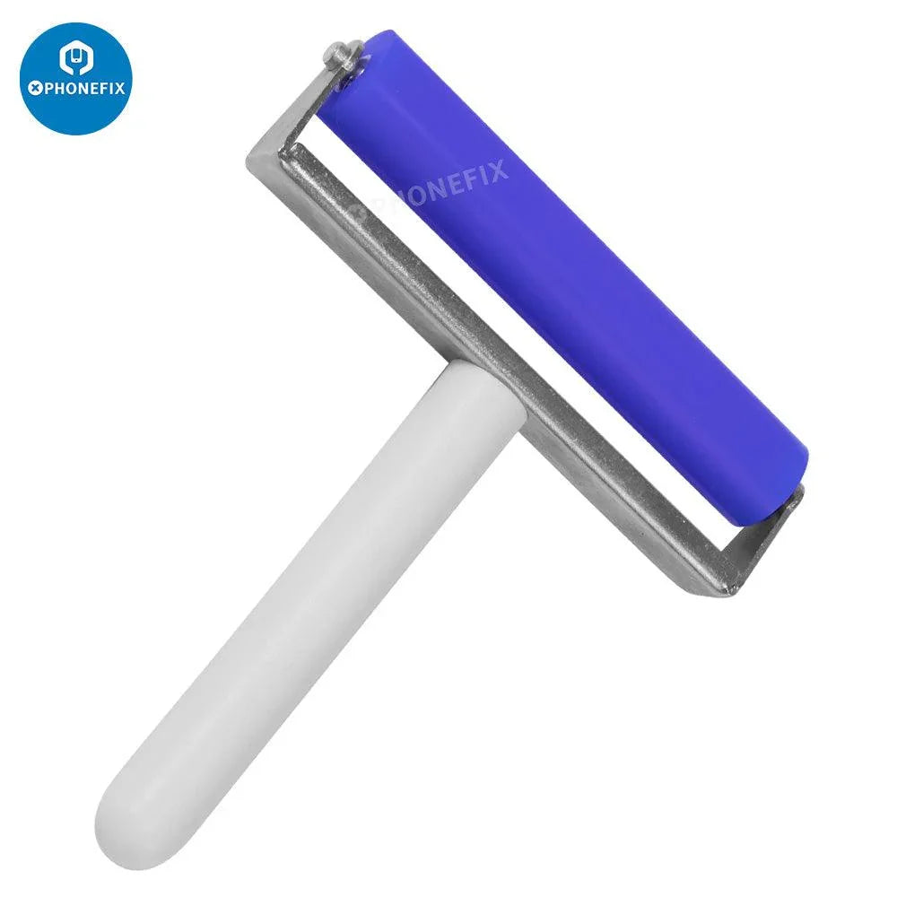 White silicone roller for screen repair by PHONEFIX, used for pasting LCD and OCA polarizing films on devices.