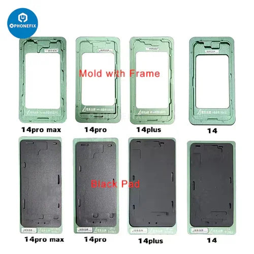 PHONEFIX alignment mold with bezel frame for iPhone 11 to 16 Pro Max screen repair tools, used for precise screen installation.