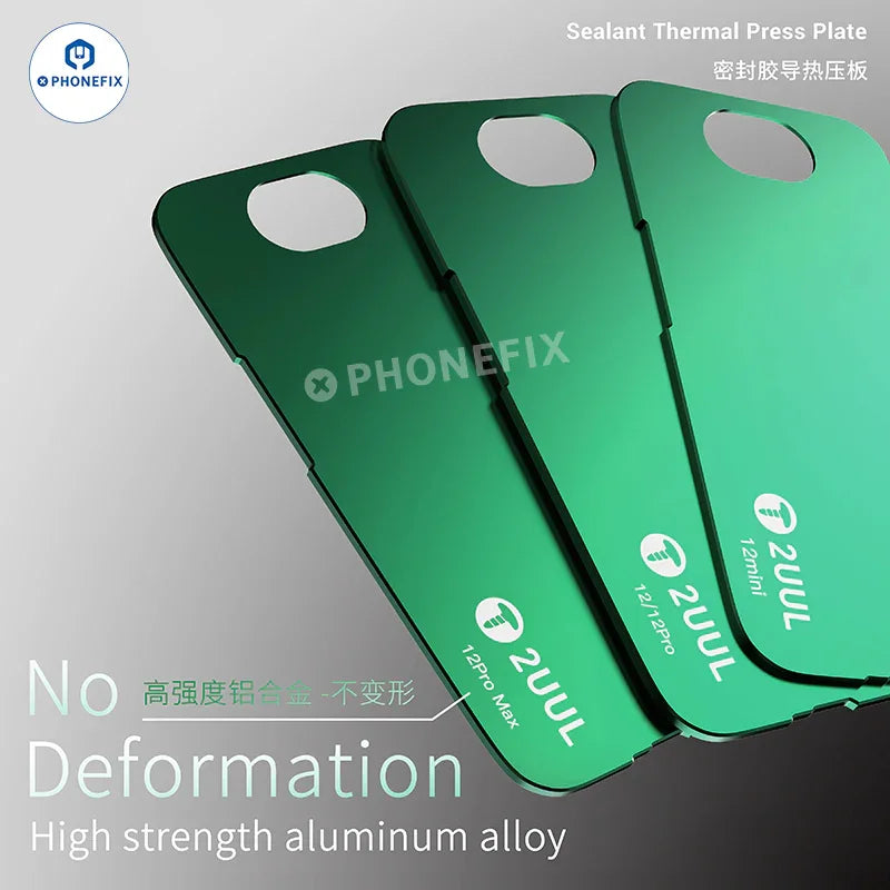 PHONEFIX 2UUL Sealant Thermal Press Plate for iPhone 12-16 Pro Max screen repair, used for proper sealing during repair process.