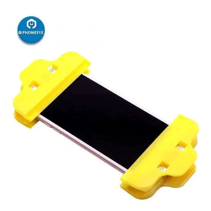 PhoneFix plastic clip fixture clamp for fixing and opening phone LCD screens during repair.
