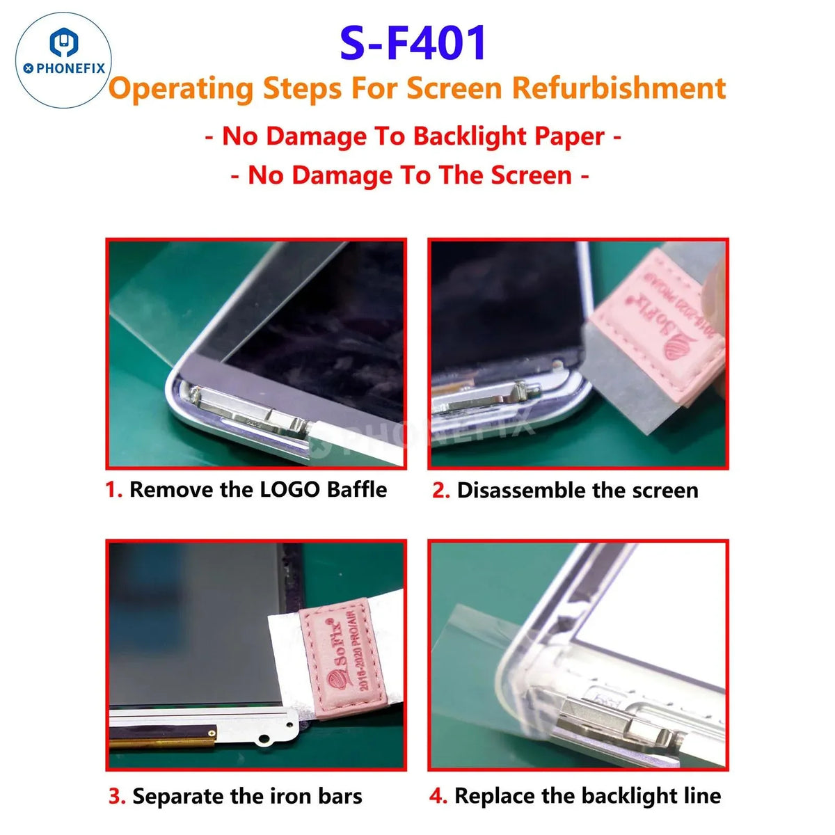 PhoneFix SoFix S-F401 MacBook LCD screen removal tool for screen repair and refurbishment of MacBook displays.