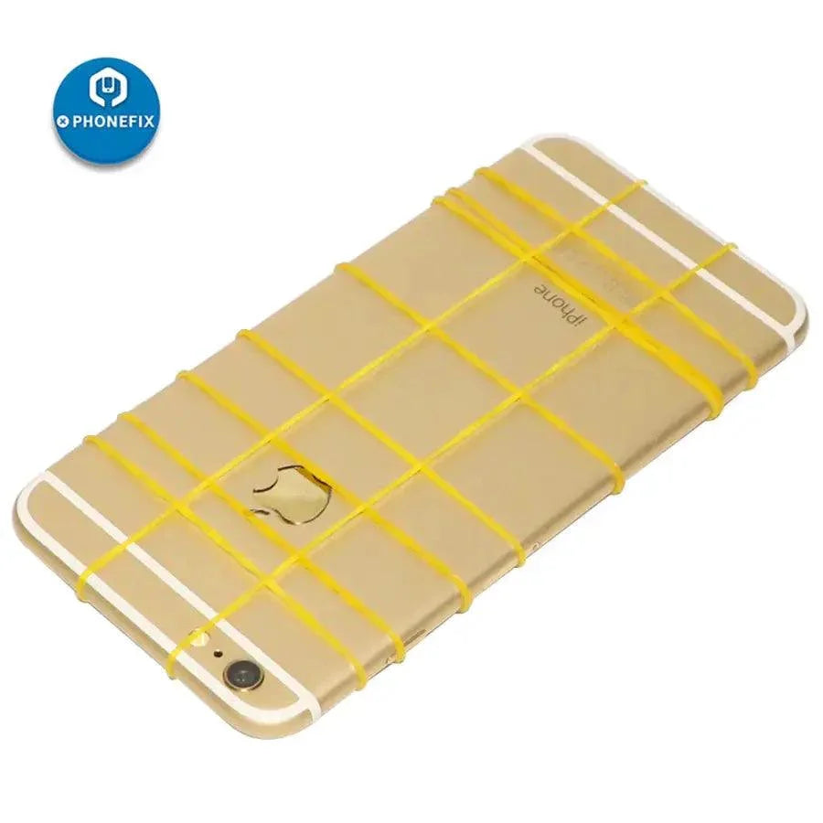 Set of 10 PHONEFIX elastic rubber band rings for phone LCD screen repair, used to secure screens during repair processes.