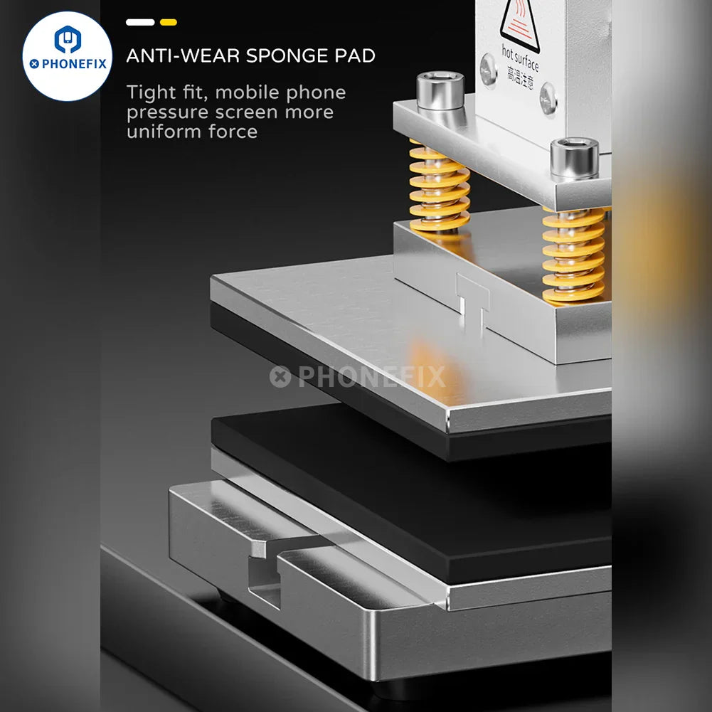 PHONEFIX iFixes iJ2 multi-purpose dual preheating and holding pressure machine for screen repair tools, with control dials and heating plates.