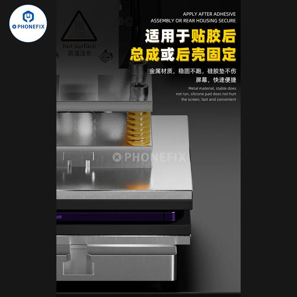 PhoneFix iFixes iJ2 multi-purpose dual preheating holding pressure machine for screen repair tools, shown in close-up angle.