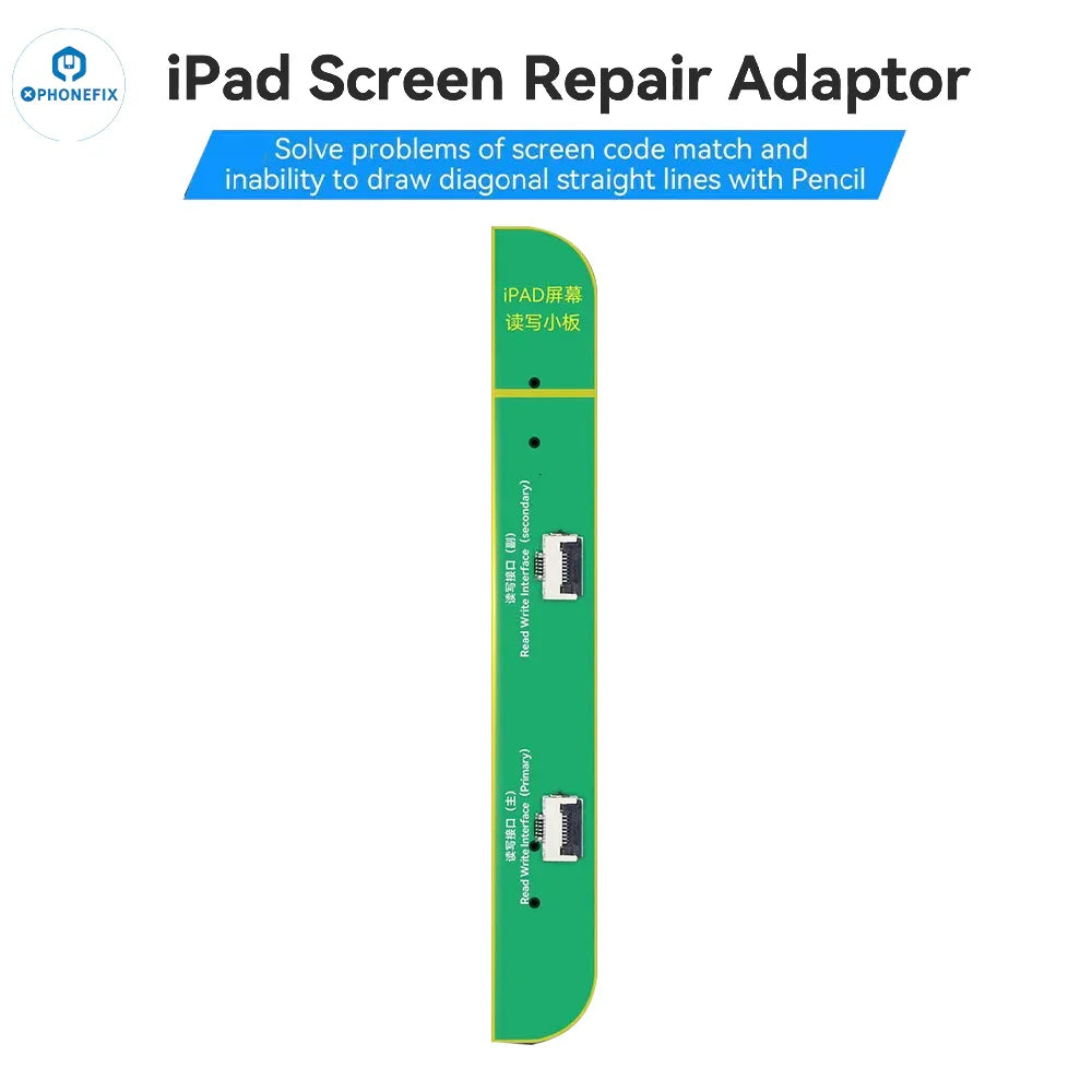 PHONEFIX iPad screen repair adaptor for fixing code match and straight lines issues, used with screen repair tools.