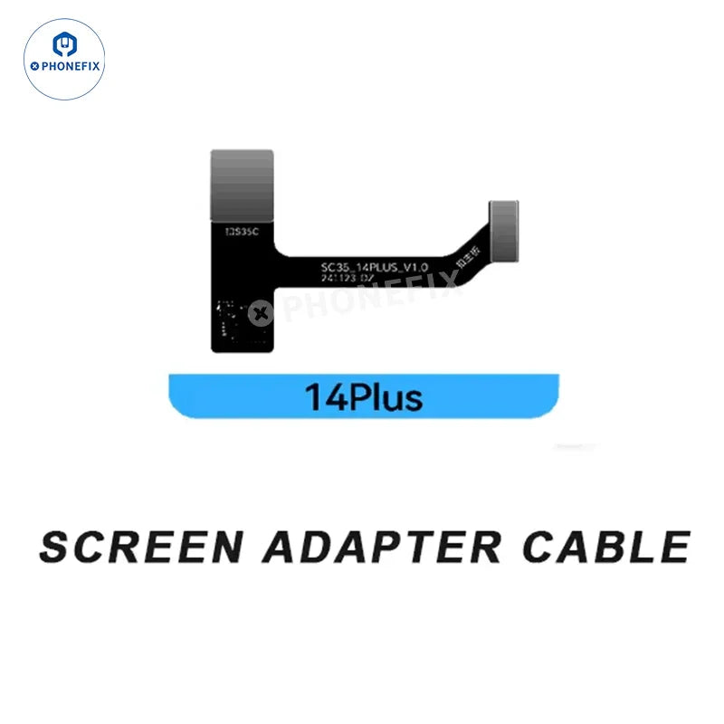 PHONEFIX JC S35C S36P universal iPhone 13-16 Pro Max screen repair tools for PCB detection, featuring a repair screen with tools and components.