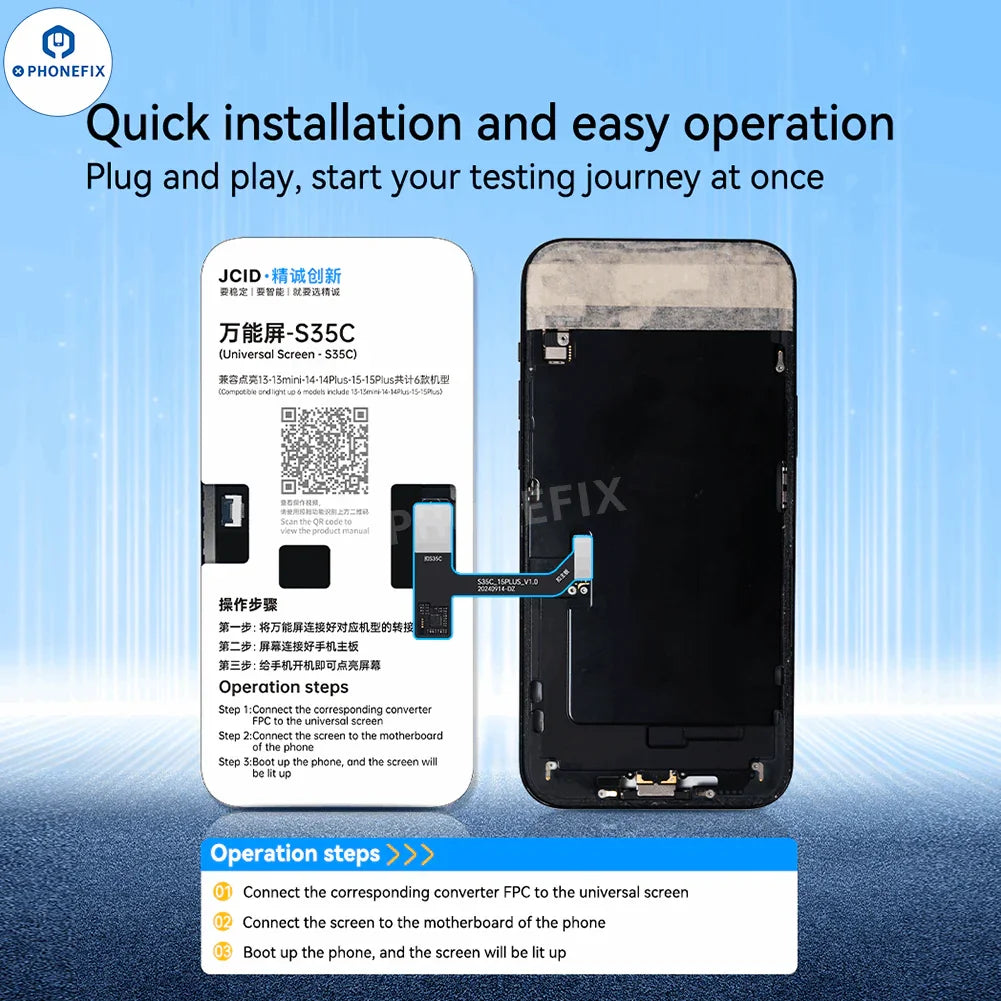 PHONEFIX JC S35C S36P universal iPhone 13-16 Pro Max screen repair tools with PCB detection for screen replacement.