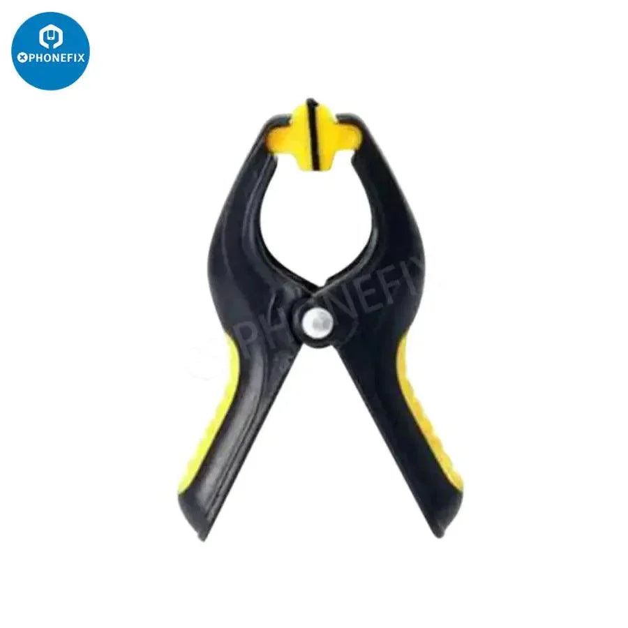 Phonefix plastic clip fixture, a muslin spring clamp for LCD screen fastening, used in screen repair tools.