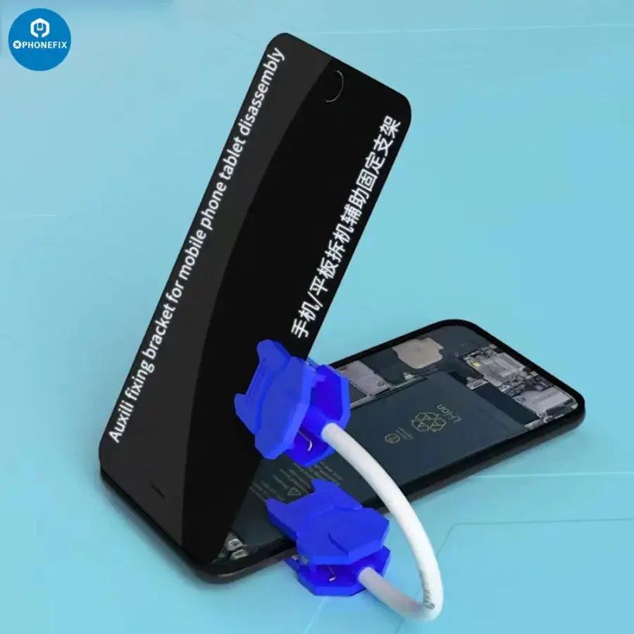 Mijing PM-11 LCD holder clip from PHONEFIX, a flexible screen fastening clamp for phone repair tools, shown in use.