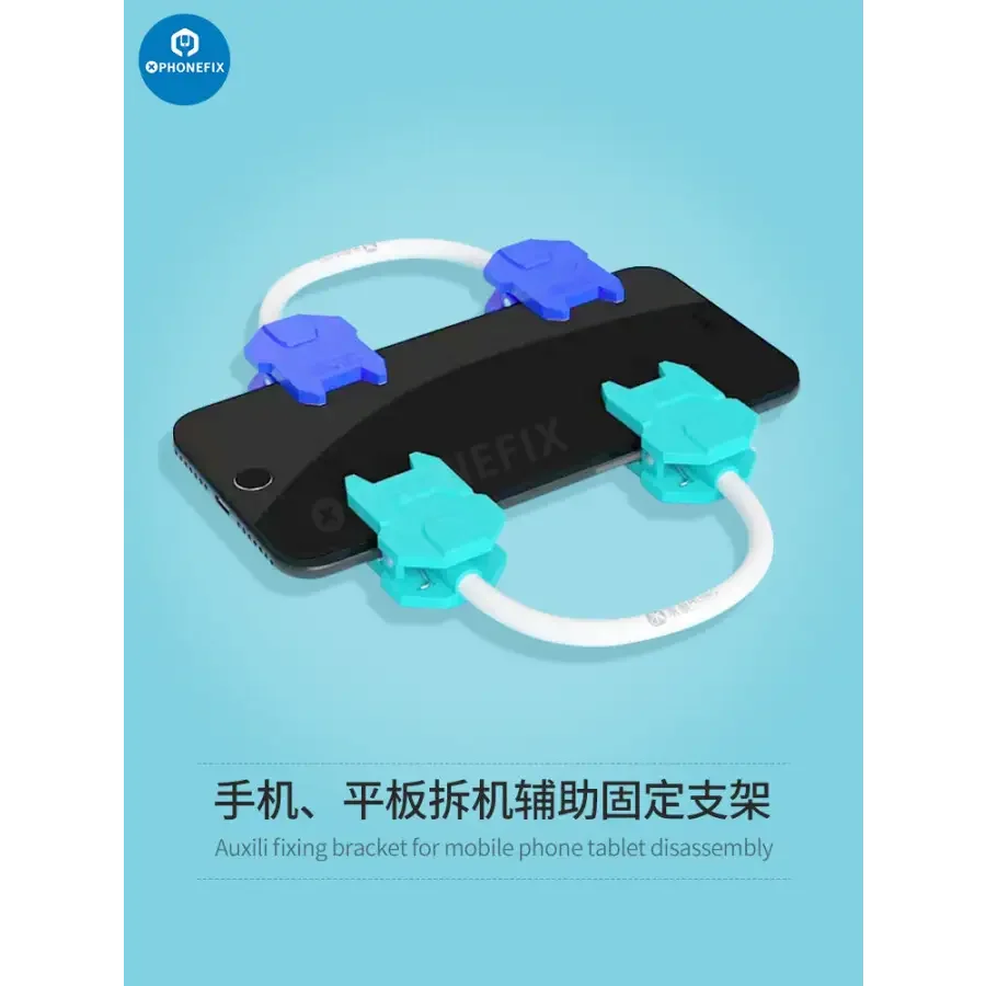 Mijing PM-11 LCD holder clip by PHONEFIX, flexible screen fastening clamp for phone repair tools, shown in use.