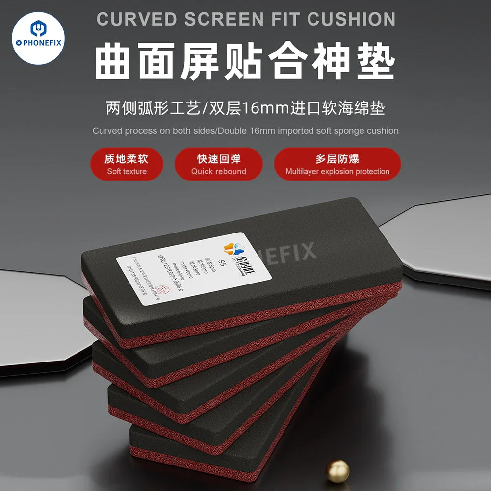 PHONEFIX curved screen bonding pad for phone edge LCD fitting, flexible sponge mat for screen repair tools.