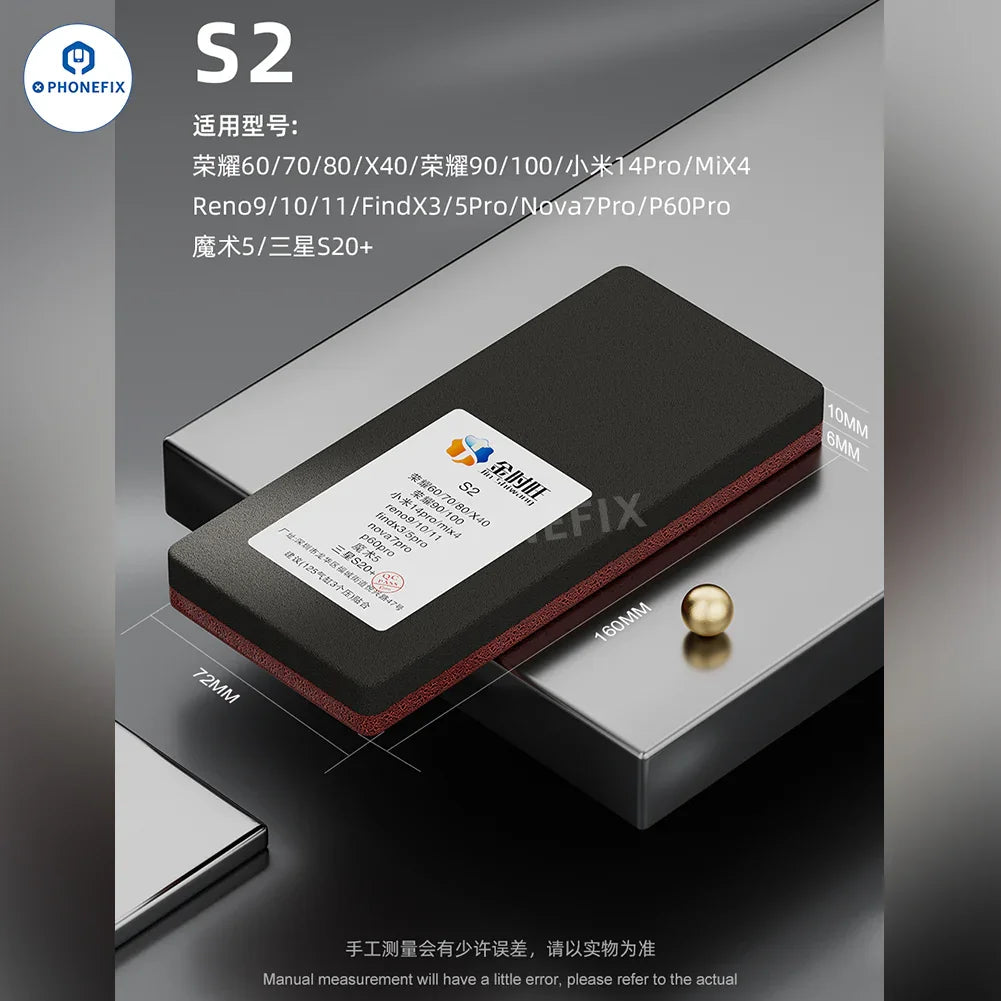 PHONEFIX curved screen bonding pad for phone edge LCD fitting, sponge mat used in screen repair tools for mobile devices.