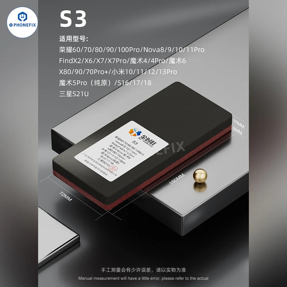PHONEFIX curved screen bonding pad for phone edge LCD fitting, soft sponge mat for screen repair tools, flexible and easy to use.