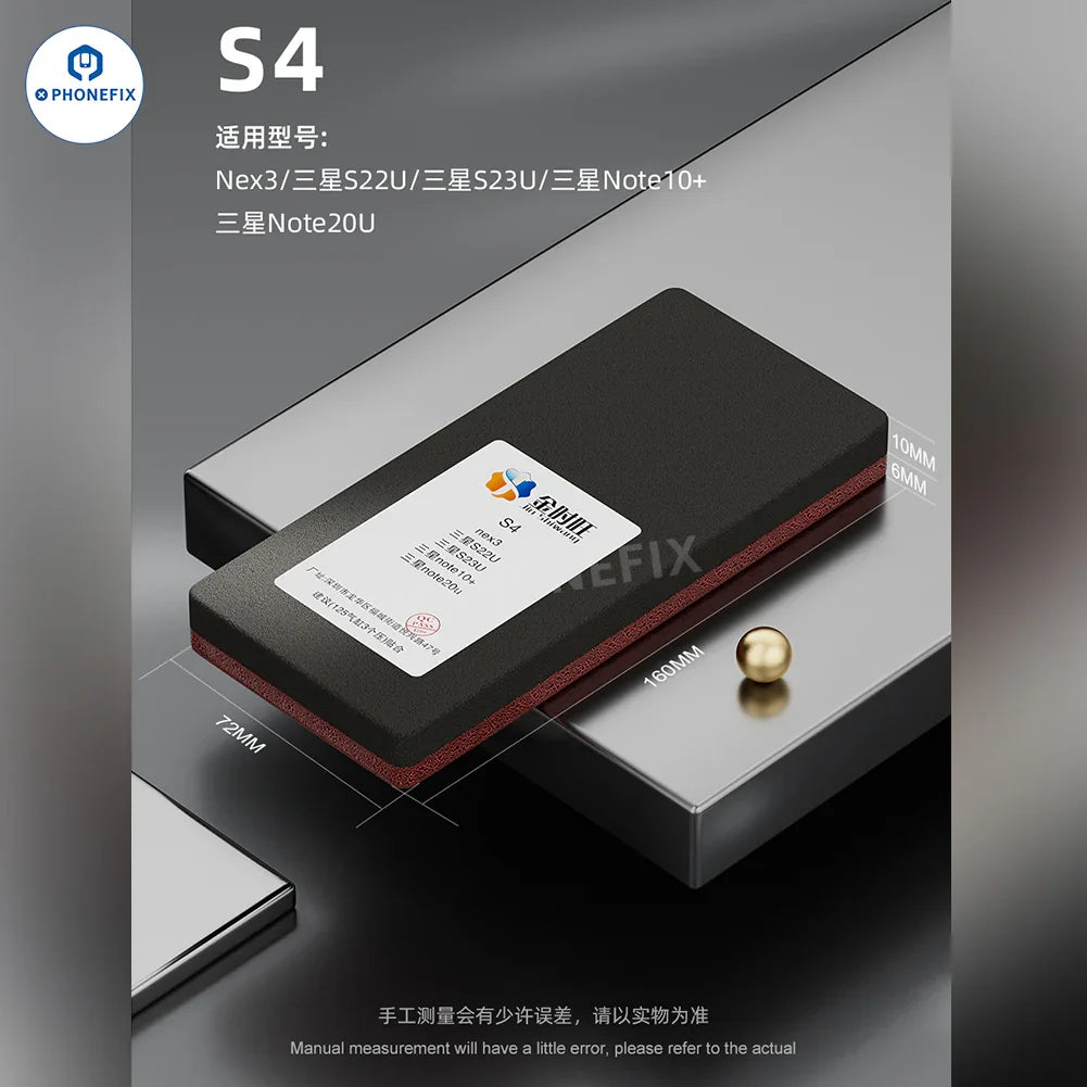 PHONEFIX curved screen bonding pad and sponge mat for phone edge LCD fitting, used in screen repair tools.
