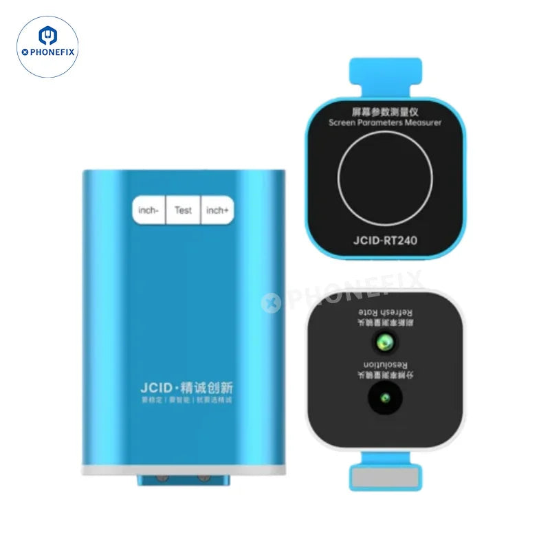 PHONEFIX JCID RT240 screen repair tool for measuring screen resolution and refresh rate parameters, essential for device diagnostics.