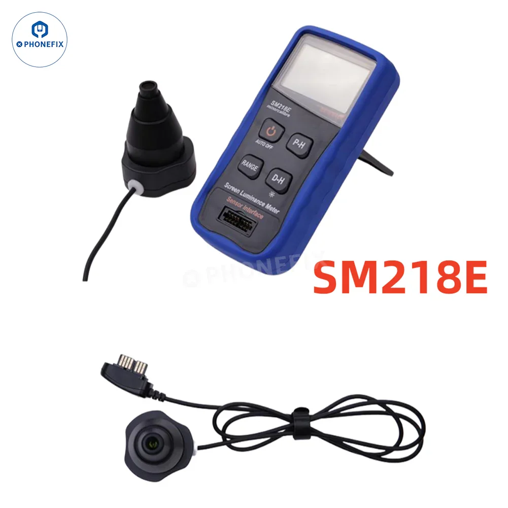 PhoneFix SM208E SM218E screen brightness meter for phone and TV LCD luminance testing, used as a screen repair tool.
