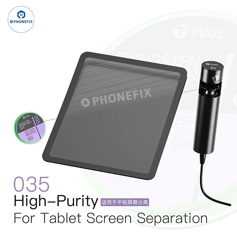 PHONEFIX 2UUL Tungsten Screen Separation Wire in 0.035, 0.028, 0.015mm for screen repair and separation tools.
