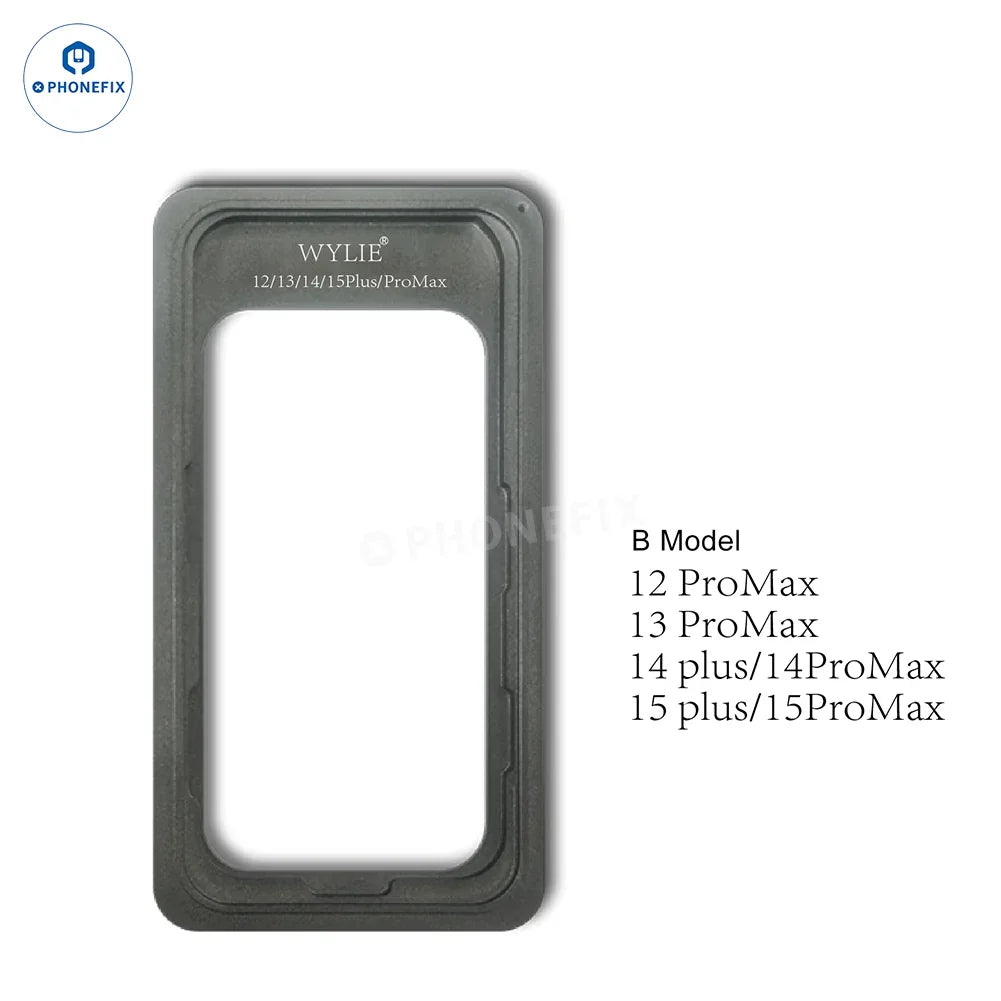 PHONEFIX WYLIE Molde para pegamento de marco de pantalla para iPhone 12-16 Pro Max, herramienta de reparación de pantalla con molde de precisión para una aplicación segura del adhesivo.