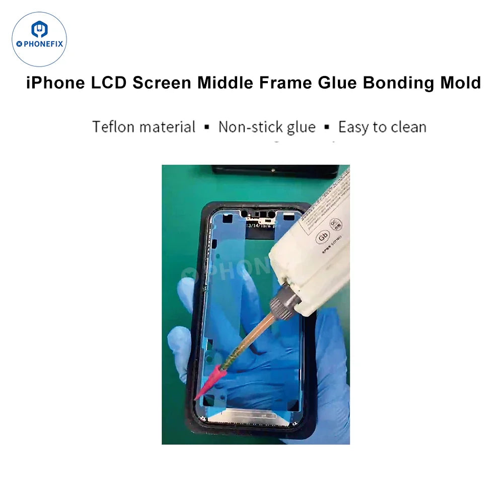 Molde de pegamento para marco de pantalla PHONEFIX WYLIE para iPhone 12-16 Pro Max, herramienta de reparación de pantalla para una aplicación precisa del pegamento y ajuste del marco.