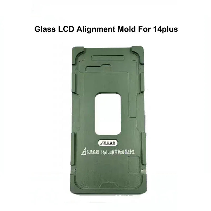 Aluminium alloy LCD screen laminating positioning mould for iPhone, used in screen repair by PHONEFIX.