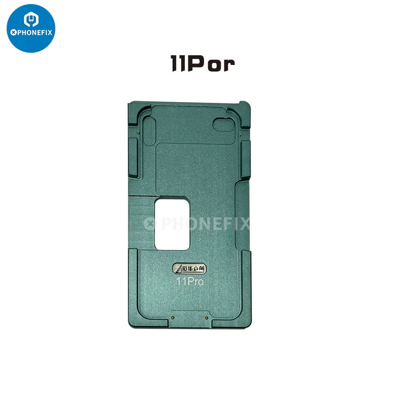 Aluminium alloy LCD screen laminating positioning mould for iPhone, used in screen repair tools by PHONEFIX.