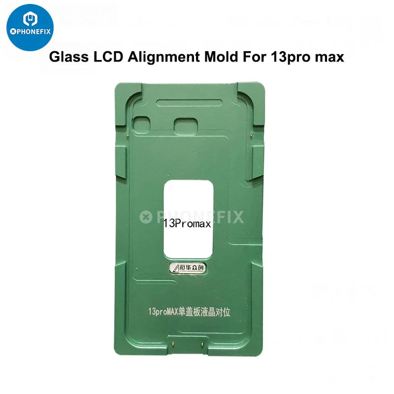 Aluminium alloy LCD screen laminating positioning mould for iPhone, used in phone repair tools by PHONEFIX.