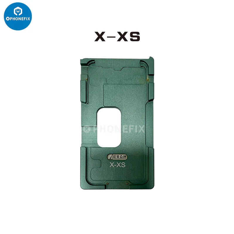 Aluminium alloy LCD screen laminating positioning mould for iPhone, used in screen repair tools by PHONEFIX.