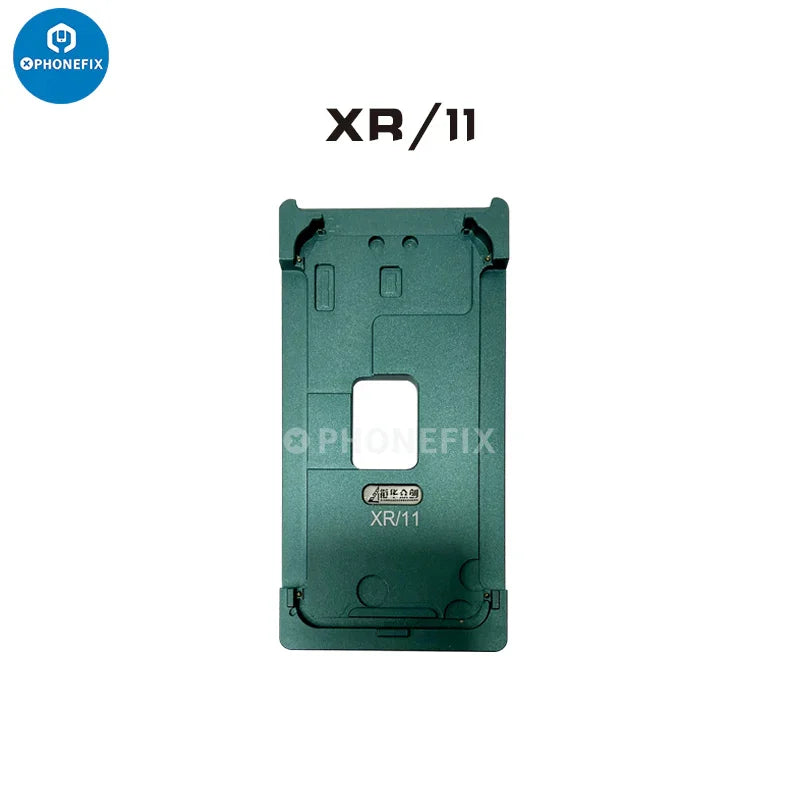 Aluminium alloy LCD screen laminating positioning mould for iPhone, used in screen repair by PHONEFIX.