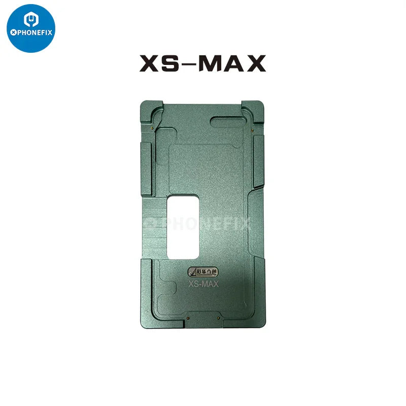 Aluminium alloy LCD screen laminating positioning mould for iPhone repair, used for precise alignment during screen replacement.
