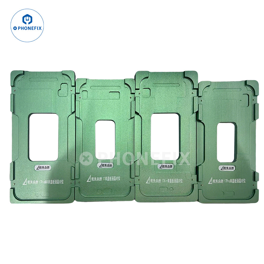 Aluminium alloy LCD screen laminating positioning mould for iPhone, used in screen repair tools by PHONEFIX.