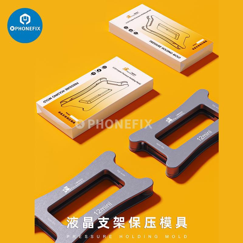 PHONEFIX LCD frame pressure holding mold for iPhone X to 15 Pro Max screen repair tools, used for secure screen installation.
