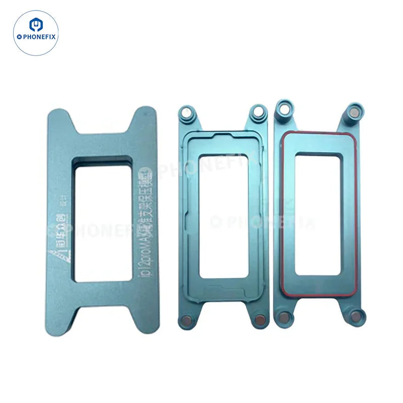 PhoneFix LCD frame pressure holding mold for iPhone X to 15 Pro Max, used as a screen repair tool for secure LCD assembly.